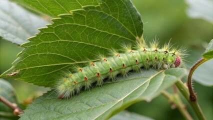 Observing a green caterpillar on a leaf in a natural setting close-up view of insect life cycle