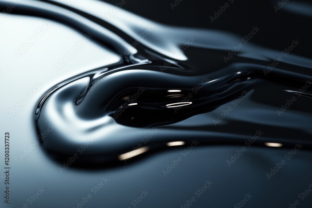 Poster shiny black oil puddle reflecting light on a smooth surface in an industrial setting. generative ai
