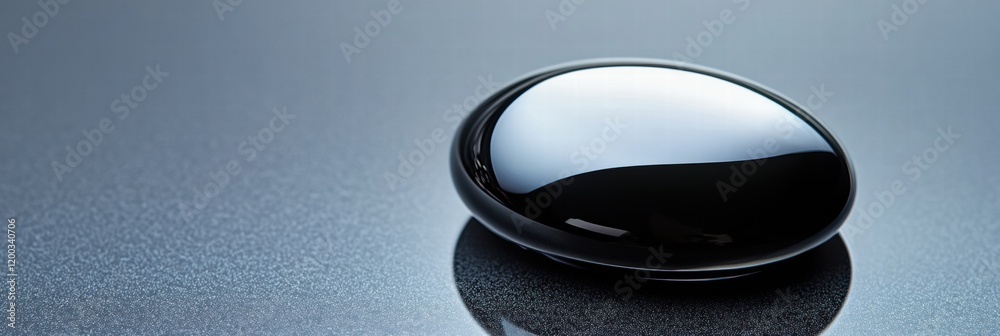 Leinwandbilder close up view of a single black oil drop on a smooth reflective surface exhibiting sleek textures an