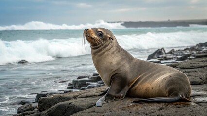 Obraz premium Exploring seal behavior at the ocean shoreline a photographic journey into marine life