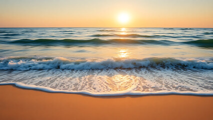 Tranquil Ocean Waves at Sunrise with Golden Glow