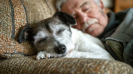 Dog Snuggling with Owner on Couch