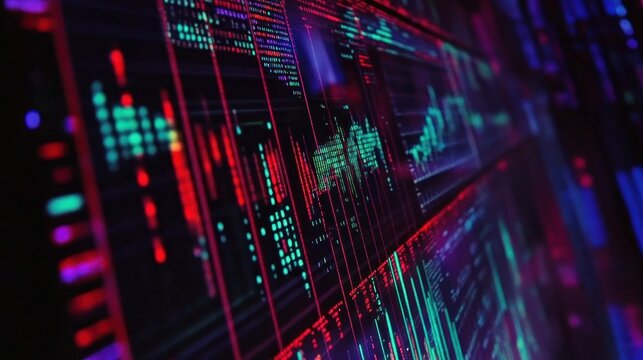 Futuristic digital data streams on multiple screens.