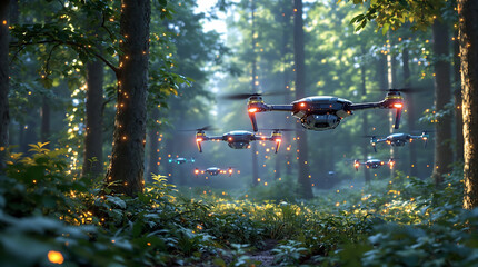 AI-Driven Robotic Drones Monitoring Wildlife in Futuristic Forest 