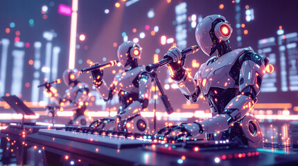 AI-Powered Robotic Musicians Performing with Futuristic Instruments 