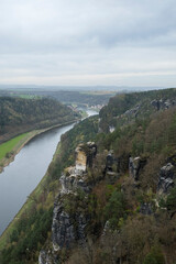 Saxon Switzerland National Park, Tiedge Aussicht viewpoint, next to the Elbe river during an overcast day