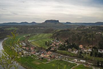 Saxon Switzerland National Park, Tiedge Aussicht viewpoint, next to the Elbe river during an overcast day