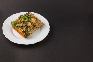 Delicious pancakes topped with cheese and cocoa with a rich chocolate icing