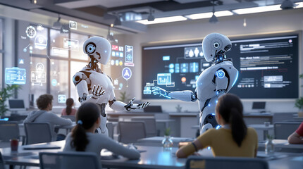AI-Powered Robotic Teacher Using Holographic Displays in Futuristic Classroom 