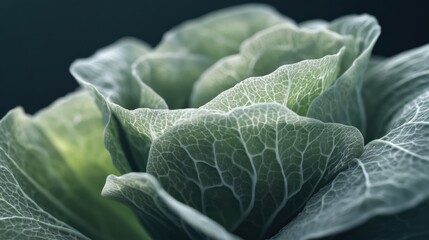 Fototapeta premium Close-up of cabbage leaves, showcasing intricate vein patterns and textures.