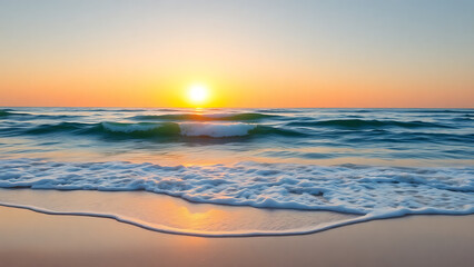 Tranquil Ocean Waves at Sunrise with Golden Glow
