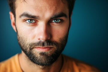 Obraz premium Skeptical Man Raises Eyebrow, Questioning Gaze, Portrait, Studio Shot, Doubt, Surprise, Expression, 