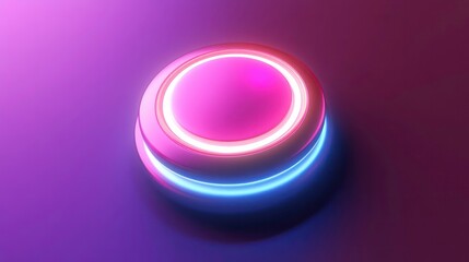 Obraz premium A 3D illustration of a neon glowing button icon in pastel colors, featuring a soft glow and futuristic design with a circular shape