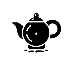 Teapot Icon: Simple black silhouette of a classic teapot, perfect for tea-related designs, menus, or websites.  A minimalist and versatile illustration.
