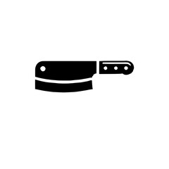 Meat Cleaver Icon: A bold, black and white illustration of a meat cleaver, ideal for culinary, butcher, or chef-related projects.  The simple design is clean and versatile. 