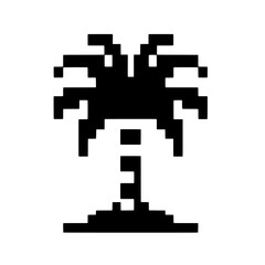 Obraz premium Pixel Palm Tree Icon: A stylized pixel art icon of a palm tree, perfect for game design, digital art, and website decoration. Its simple yet evocative design adds a touch of tropical flair. 