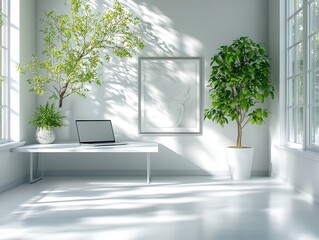 Modern Minimalist Interior Design with Natural Light and Plants Accents