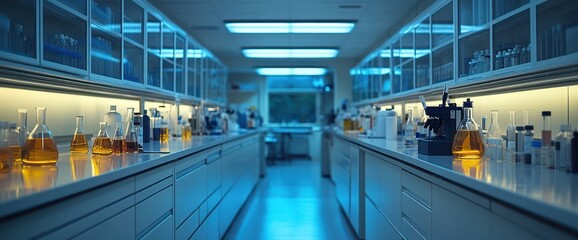 Fototapeta premium Empty lab at night, research facility, science