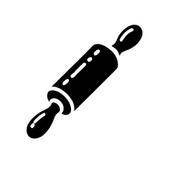 Black and White Rolling Pin Icon: A simple yet striking black and white icon of a rolling pin, perfect for kitchen-related projects or branding. This graphic design element evokes images of baking.