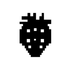 Pixelated Strawberry Icon: A simple, yet charming black and white pixel art representation of a strawberry, perfect for adding a touch of playful nostalgia to any design.