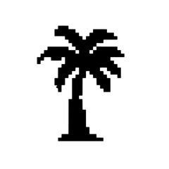 Obraz premium Pixelated Palm Tree: A classic silhouette of a palm tree rendered in a minimalist pixelated style, evoking a sense of nostalgia and digital art.