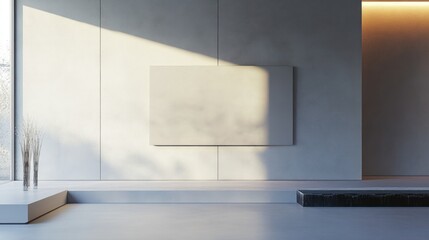 Sunlit minimalist interior with blank canvas mockup.
