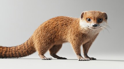 A digitally rendered image of a red-brown mongoose standing on a white background.