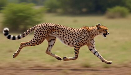 Obraz premium Cheetah running swiftly across the grassland, cheetah, animal