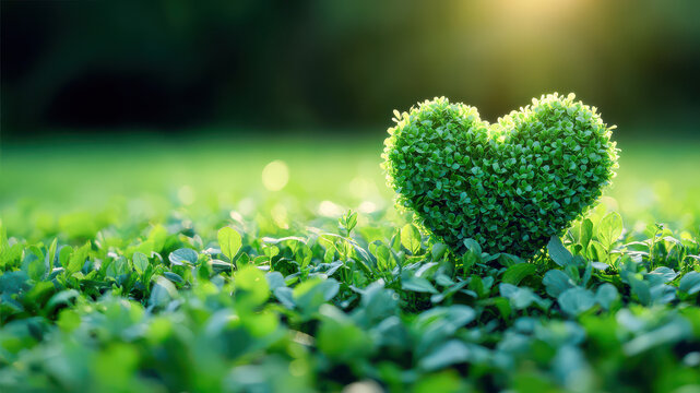 green heart shape tree grow on grass background with bokeh, idea of earth day, copy space	 - Powered by Adobe