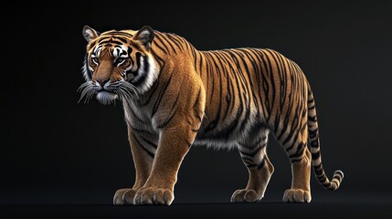 Obraz premium Majestic tiger standing on dark background. (1)