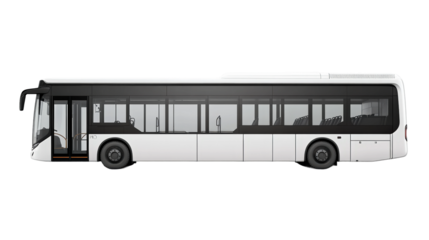 Modern city bus design with sleek lines and spacious interior for urban transportation isolated on transparent background
