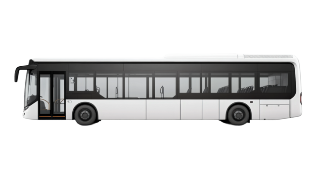 Modern city bus design with sleek lines and spacious interior for urban transportation isolated on transparent background