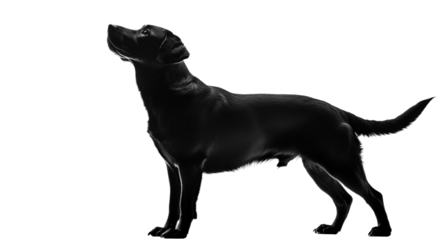 Black dog standing with a proud posture isolated on transparent background