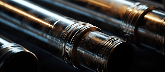 Naklejka premium Close-up of metallic tubes with threaded connections.