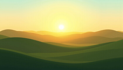 Fototapeta premium Sunset over rolling green hills