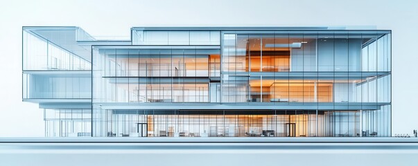 complex glass architecture flat design front view intricate skyscrapers 3D render vivid