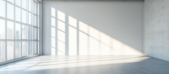 Obraz premium Sunlit empty room with large window and concrete wall.