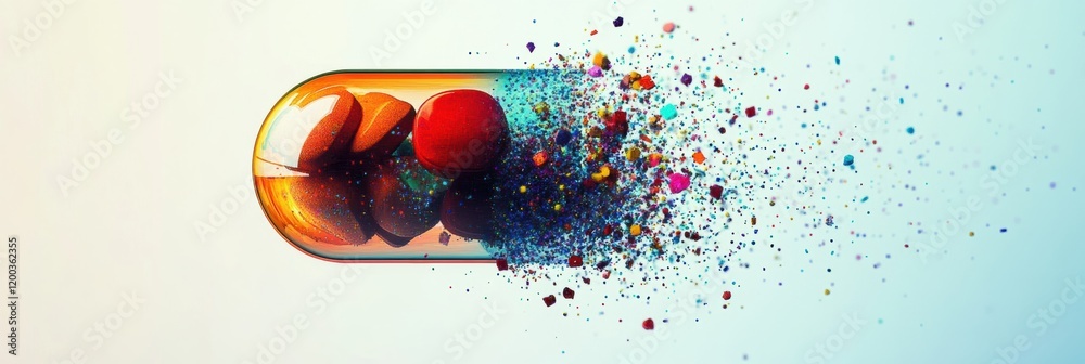 Aufkleber colorful particles flowing out of a split capsule showcasing vibrant hues and dynamic design. genera