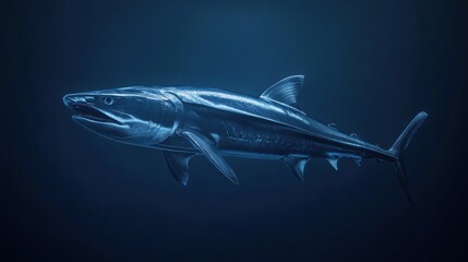 Obraz premium A sleek, translucent shark gracefully swims in deep blue ocean water.