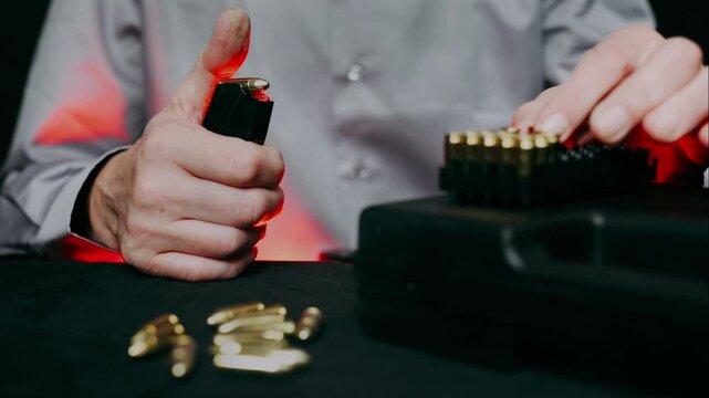 Loading of semi automatic compact pistol magazine caliber 9 luger of czech production