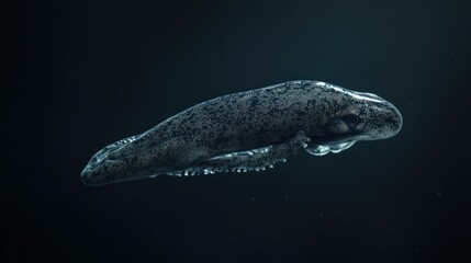 Obraz premium A detailed 3D render of a spotted, aquatic creature floating in dark water.