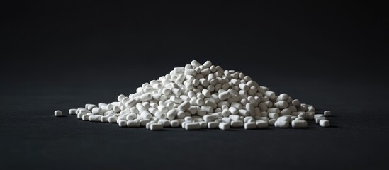 White granules pile on black background.