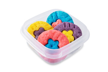 Multi colored sugar cookies on a white isolated background