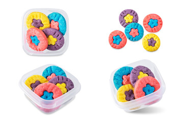 Multi colored sugar cookies on a white isolated background