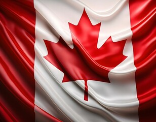 Vibrant Canada flag waving with luxurious satin texture - Patriotic and cultural symbol