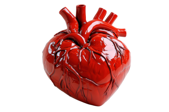 Ceramic heart sculpture showcasing intricate details and vibrant colors for home decor isolated on transparent background