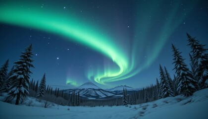 Fototapeta premium Northern Lights Over a Snowy Forest at Night