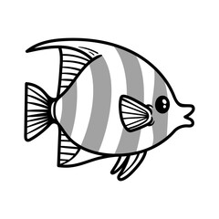fun cute tropical angelfish fish cartoon character isolated drawing line style sketch classic vintage design illustration