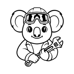 fun cute mechanic koala cartoon character isolated drawing line style sketch classic vintage design illustration