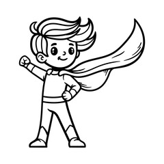 fun superhero boy cartoon character isolated drawing line style sketch classic vintage design illustration
